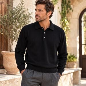 Tuscany Sweater Mens Merino Wool Italy Pullover Polo Black XL Classic Preppy